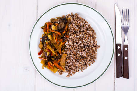 Boiled buckwheat with stewed vegetablesの写真素材