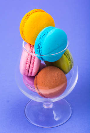 Delicate delightful delicious colored macaroons on white backgroundの写真素材