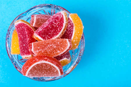 Fruit marmalade on bright colored backgroundの写真素材