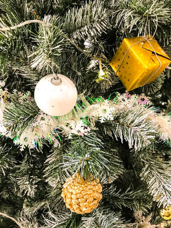 Elegant christmas background and Christmas tree decorations. Studio Photoの写真素材