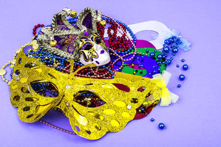 Celebration of mardi gras. Venetian, carnival, masquerade mask, beadsの写真素材