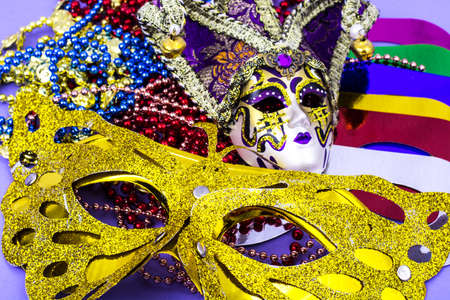 Celebration of mardi gras. Venetian, carnival, masquerade mask, beadsの写真素材
