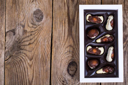 Belgian sweets from black and white chocolateの写真素材