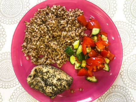 Buckwheat porridge, chicken,  vegetable. Studio Photoの写真素材