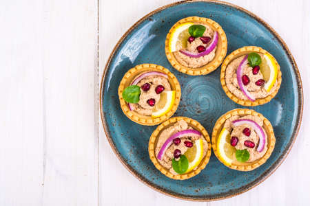 Snack tartlets with meat pieの写真素材