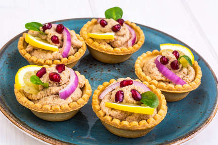 Snack tartlets with meat pieの写真素材