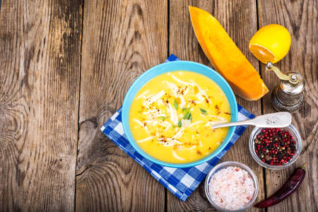 Vegetable soup puree with pumpkin and pasta. Studio Photoの写真素材