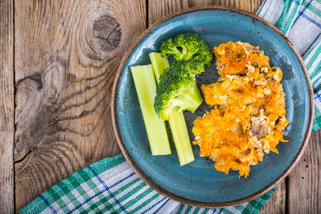 Healthy eating. Fish with stewed and fresh vegetables. Studio Photoの写真素材