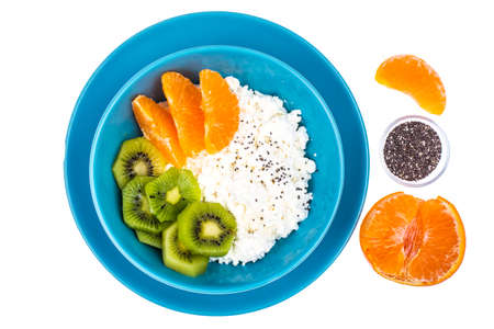 Delicious homemade cottage cheese with fruit. Studio Photoの写真素材