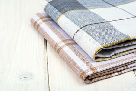 Kitchen towel on white wooden tableの写真素材