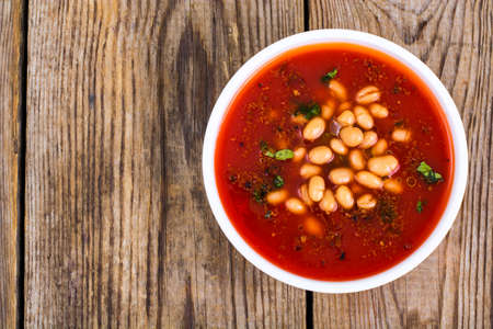 Canned white beans in tomato sauce. Spicy foodの写真素材