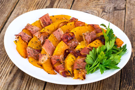 Dishes from pumpkin with bacon. Studio Photoの写真素材