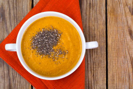 Healthy diet food.Seed puree pumpkin with chia seeds. Studio Photoの写真素材