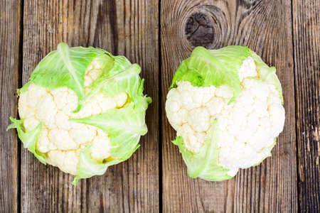 Fresh cauliflower on wooden table. Studio Photoの写真素材