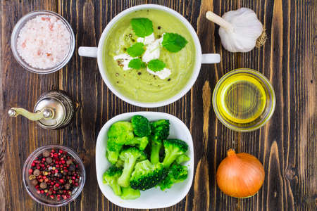 Vegetarian menu. Soup cream from broccoliの写真素材
