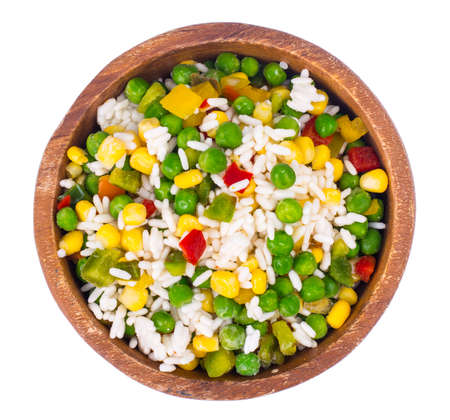Frozen mix vegetables and riceの写真素材