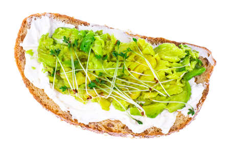 Healthy eating. Multi-grain bread with avocado and sprouts cress lettuceの写真素材