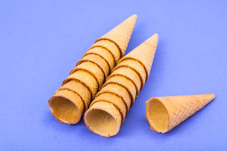Crispy waffle cones for cream, ice creamの写真素材