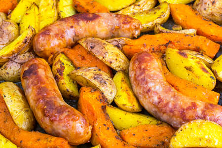 Natural sausage with baked vegetablesの写真素材