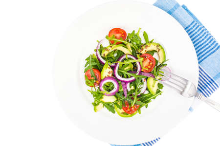 Useful salads with avocado and fresh vegetables. The concept of healthy dietの写真素材
