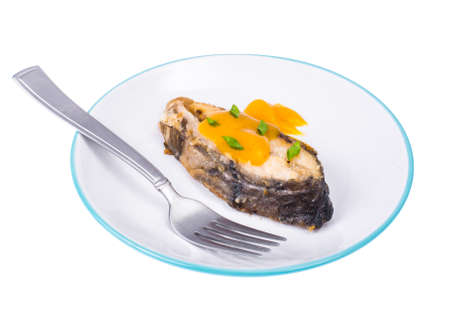 Fried fish steak with curry sauce. Studio Photoの写真素材