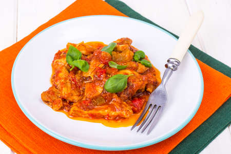 Fillet meat chicken, turkey with paprika and tomatoes. Studio Photo
の写真素材