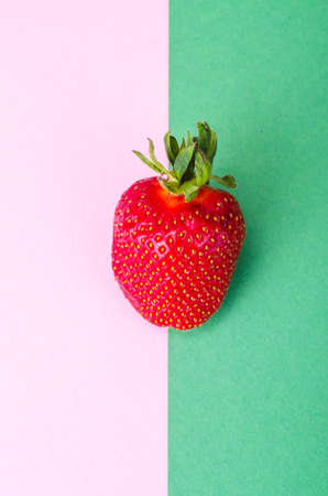 One mellow red strawberry on bright backgroundの写真素材