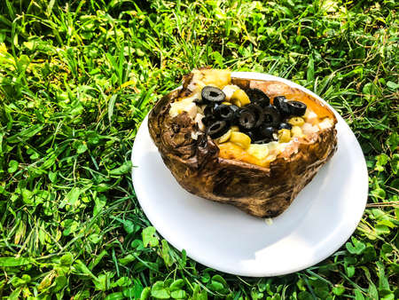 Potatoes stuffed with cheese and olives. Studio Photoの写真素材