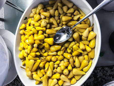 Spicy pickled Turkish pepper. Studio Photoの写真素材