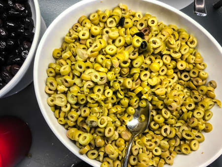 Marinated green and black olives. Studio Photoの写真素材