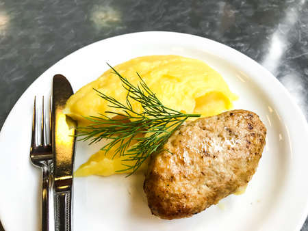 Fried cutlets with mashed potatoes. Studio Photoの写真素材