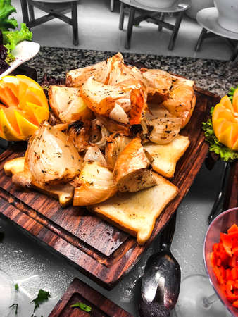 Pieces of baked onion