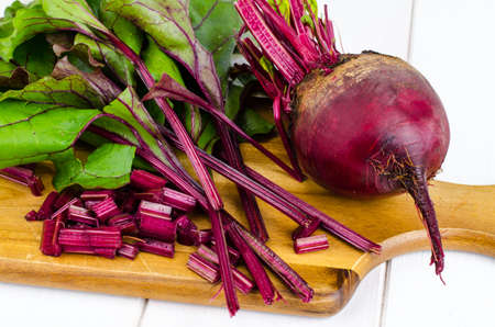 Beet ripe purple with green leaves