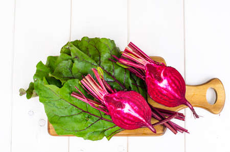Beet ripe purple with green leavesの写真素材
