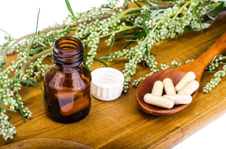 Natural herbal capsules from medicinal plants. Studio Photoの写真素材
