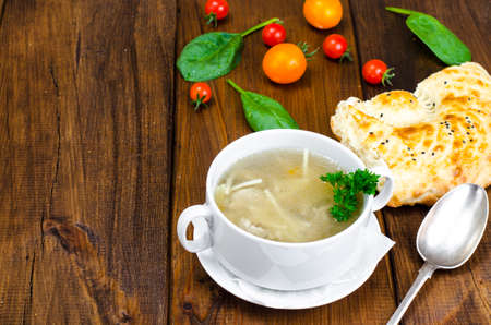 Meat broth with vermicelliの写真素材