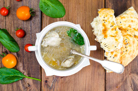 Meat broth with vermicelliの写真素材