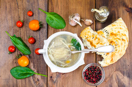 Meat broth with vermicelliの写真素材