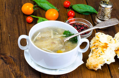 Meat broth with vermicelliの写真素材