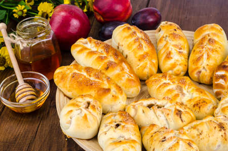 Homemade patties with apple stuffingの写真素材