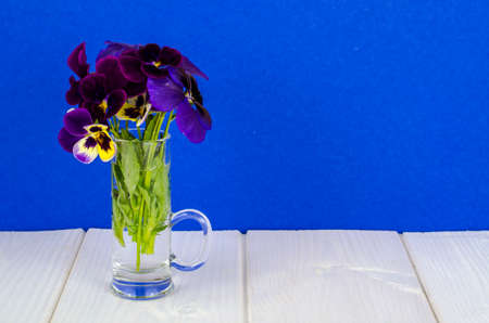 Small vase with bouquet of flowers on bright background. Studio Photoの写真素材
