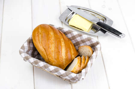 Fresh homemade wheat bread and butter. Studio Photoの写真素材