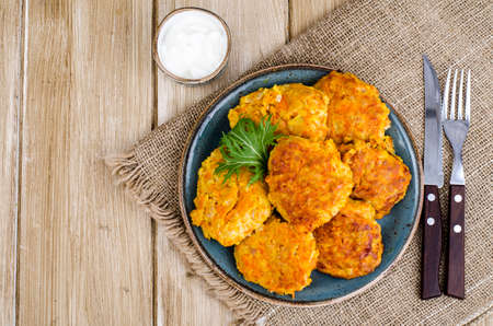 Potato pumpkin burgers, pancakes. Studio Photo