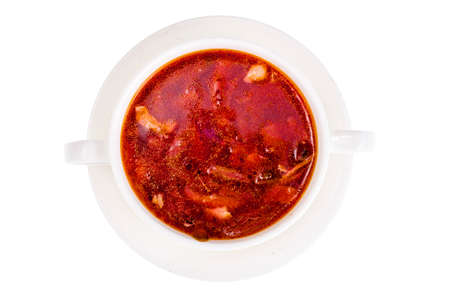 White bowl with vegetable soup isolated on white background.の写真素材