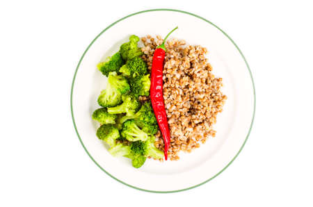 Vegetarian dish of buckwheat and broccoli.の写真素材