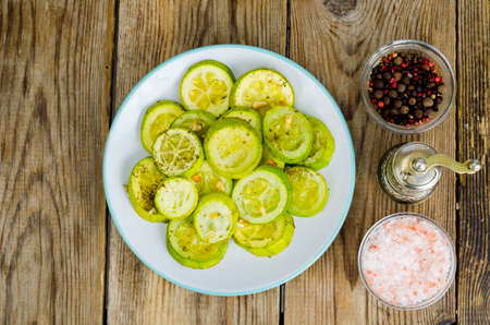 Zucchini vegetable appetizer on wood. Studio Photoの写真素材