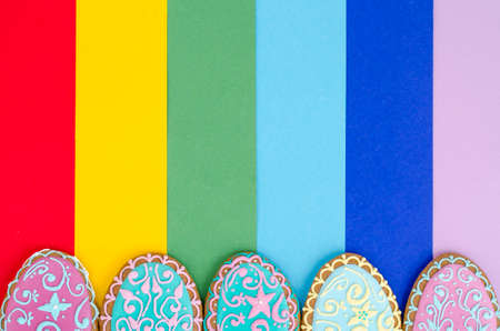 Creative layout, Easter homemade cakes on bright background, copy space. Studio Photoの写真素材