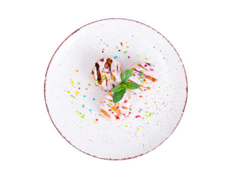 Sweet curd cheesecakes with fruit sauce.の写真素材