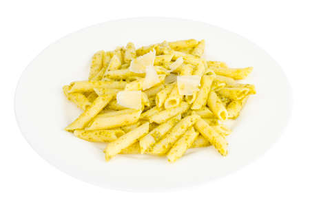 White plate with pasta and pesto. Studio Photoの写真素材