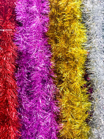 Brilliant holiday background of bright garlands, ornamentsの写真素材